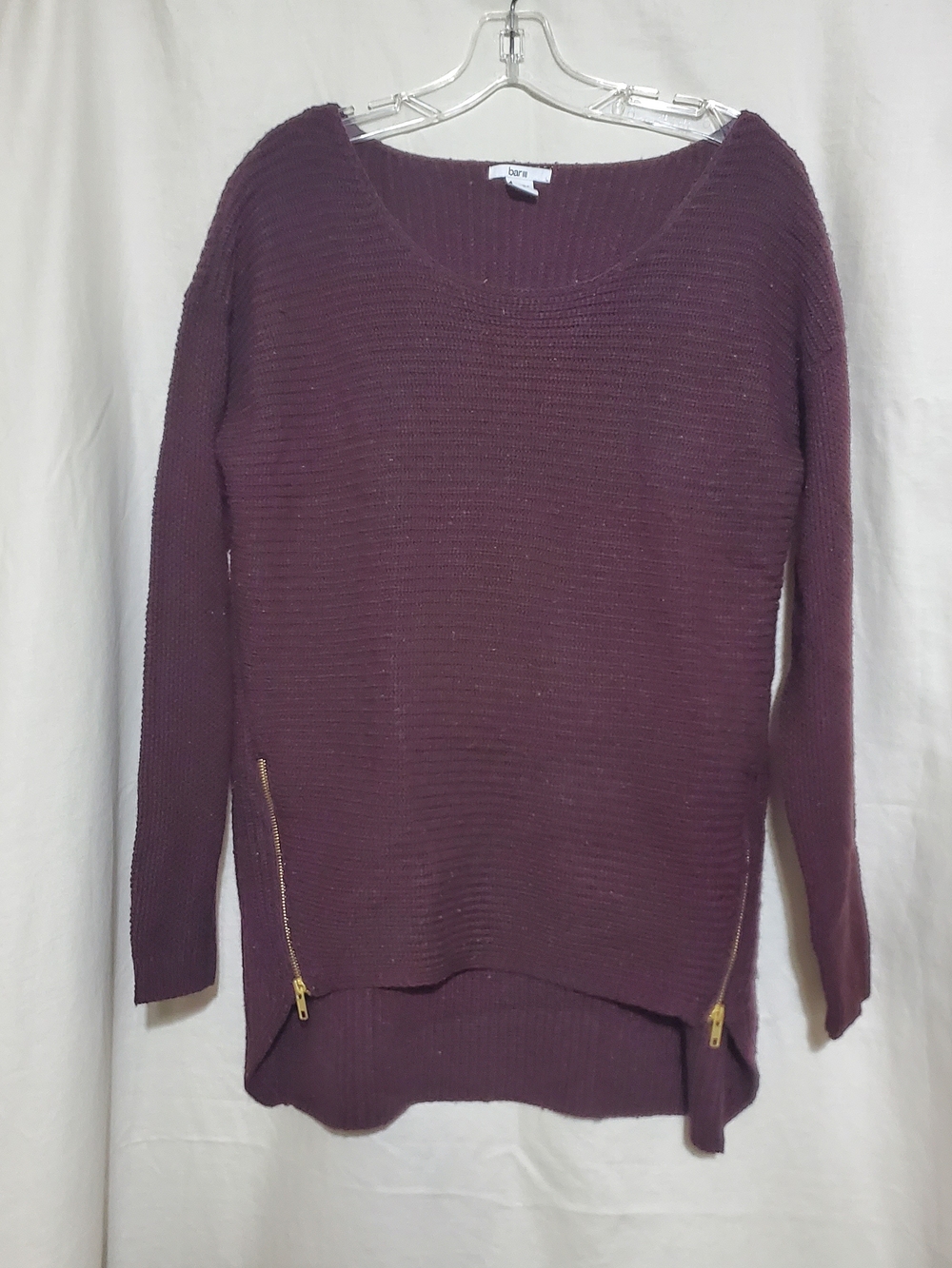 Bobeau Women's Plum Crewneck Knit Sweater with Side Zippers